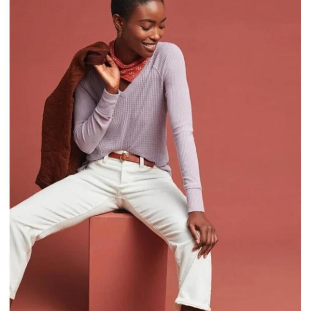 Maeve by Anthropologie Pearson Thermal Waffle Weave Purple Top - Size - XS